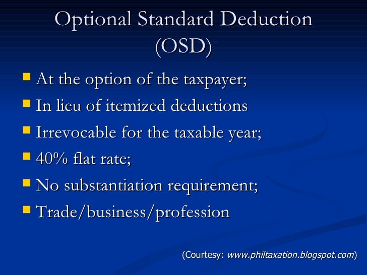 how to compute itemized deductions philippines optional standard deduction under train law